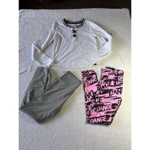 Justice Girls Lot of 3 One Top 2 Leggings NWT Size L Pink Gray And White